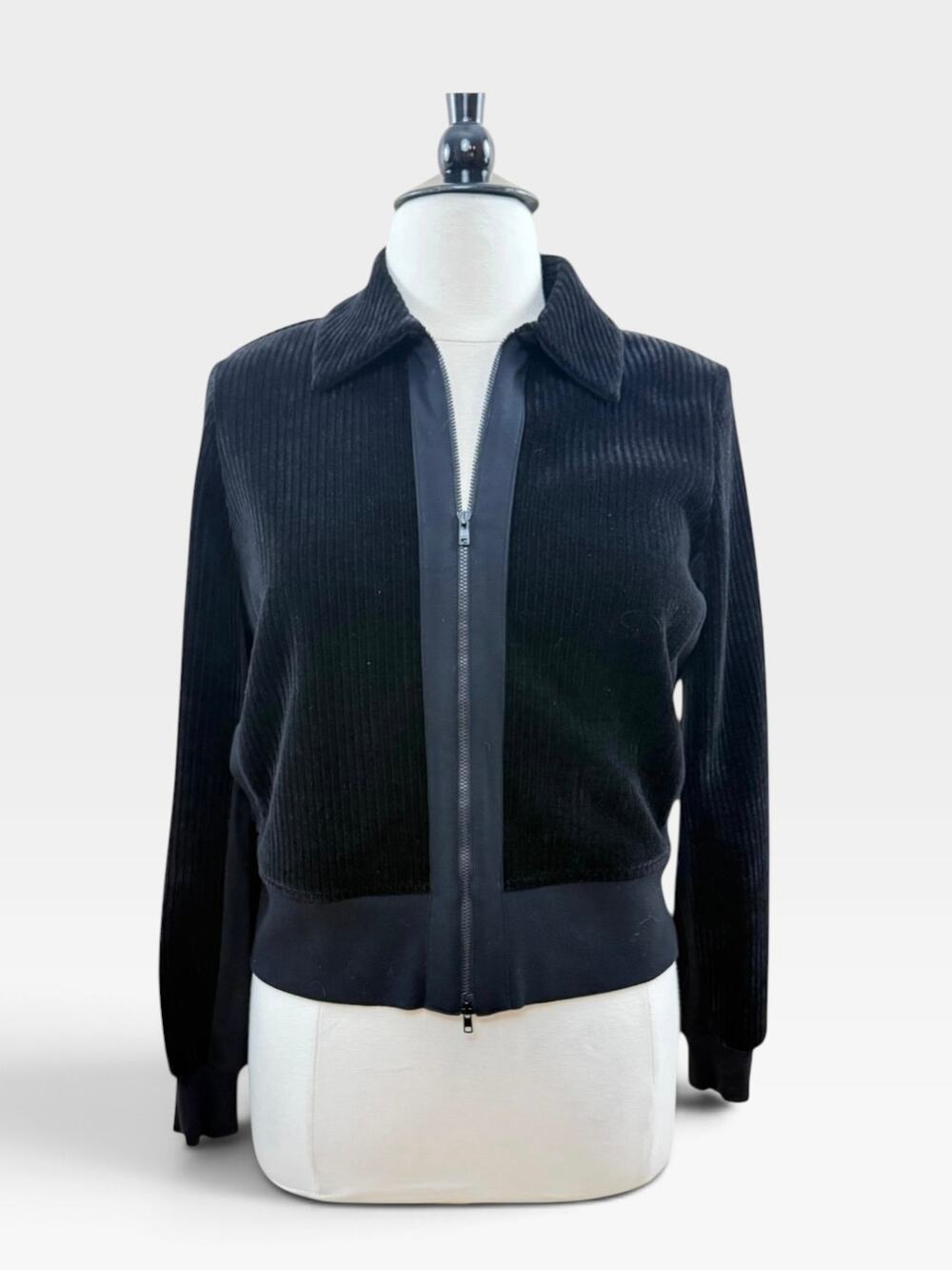CAbi Black Corduroy Team Jacket Boxy Zip Up Jacket w/ Shoulder Pads